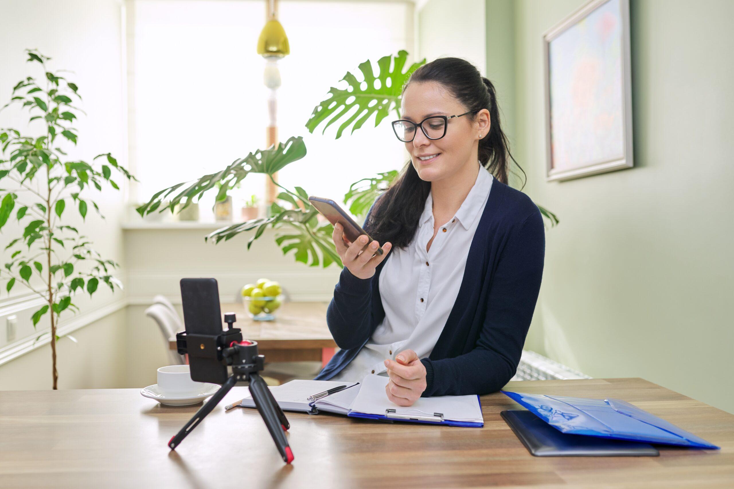 Business woman working remotely using video call